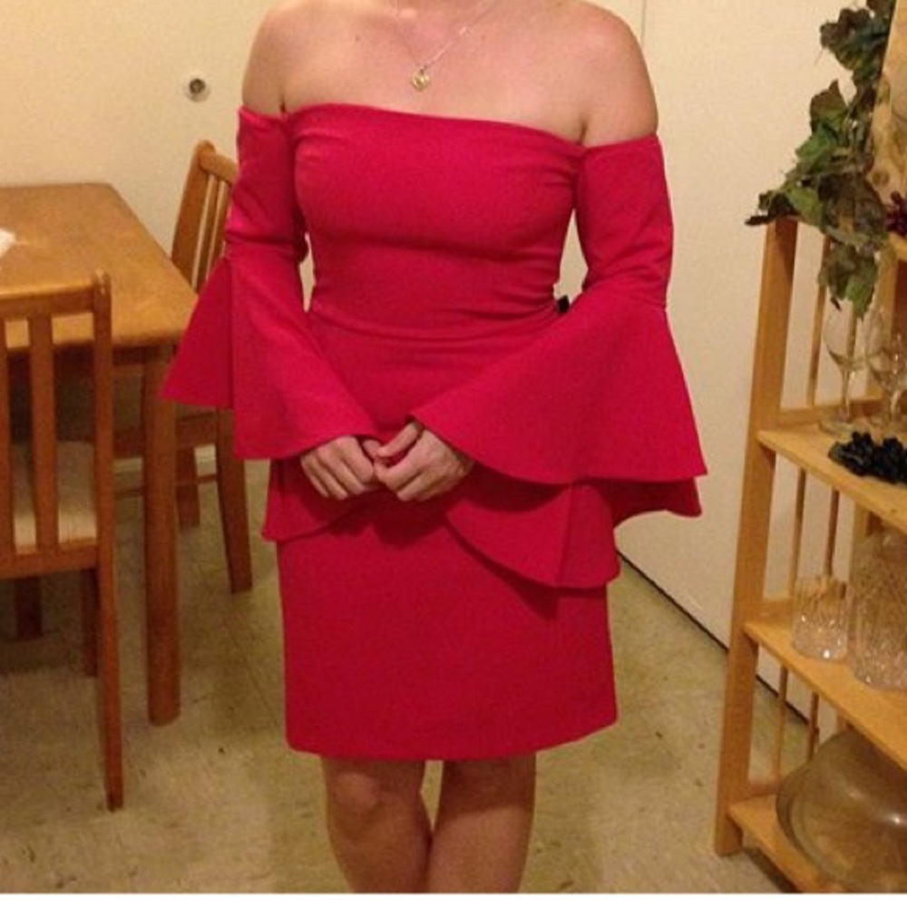 cold shoulder bell sleeve valentines dress NY&C
